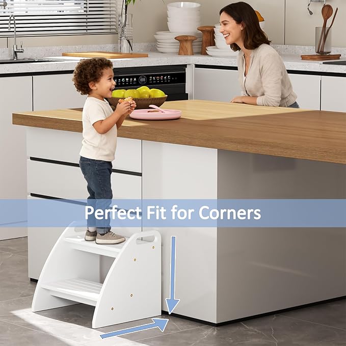 Step Stool, Two Stepping Stool 300lbs Capacity, with Non-Slip Handles and Pads,Bamboo Step Stool for Bathroom Sink, Perfect Natural Wooden Step Stool for Kitchen