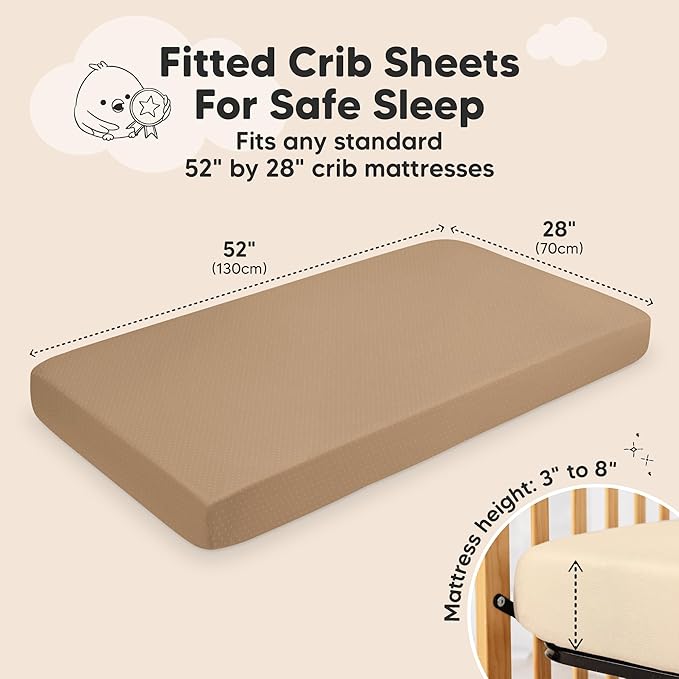 KeaBabies 2-Pack Fitted Crib Sheets for Boys, Girls, Baby - Soft Bamboo Viscose Cotton, 52x28 Standard Crib Mattress Sheets, Toddler Bed Mattress Cover, Gender Neutral, Breathable, Durable (Pecan)