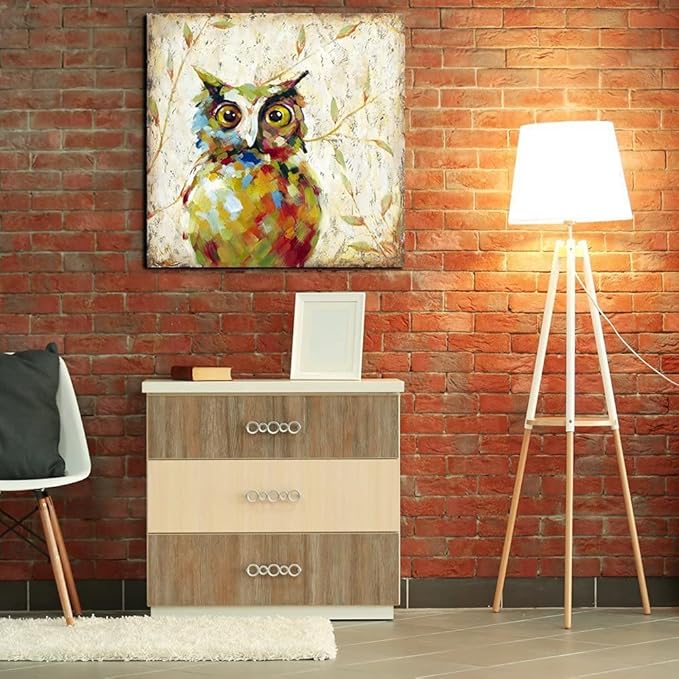 Funny Animal Owl Oil Paintings Canvas Wall Art for Kid's Room Decoration Wall Decor Ready to Hang 24x24 inch
