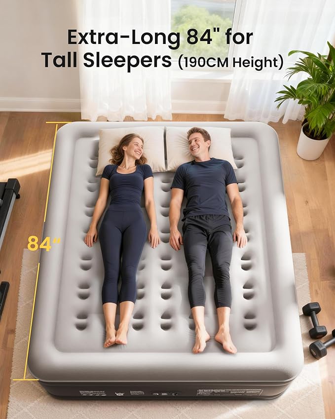 OhGeni Cal King Air Mattress with Built in Pump, 18" Tall Inflatable Blow Up Bed, Luxury Comfort for People(190CM Height), Keep Feet from Dangling, Foldable & Portable Colchon inflables, Black