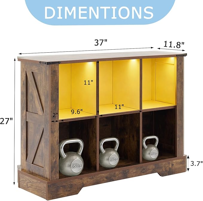 Puntogen 6 Cube Storage Organizer, Wood Cube Bookshelf with LED Lights, Horizontal Storage Cubes, Kids Bookshelf, Display Cabinet Cubby Shelf for Living Room Home Office Bedroom, Brown