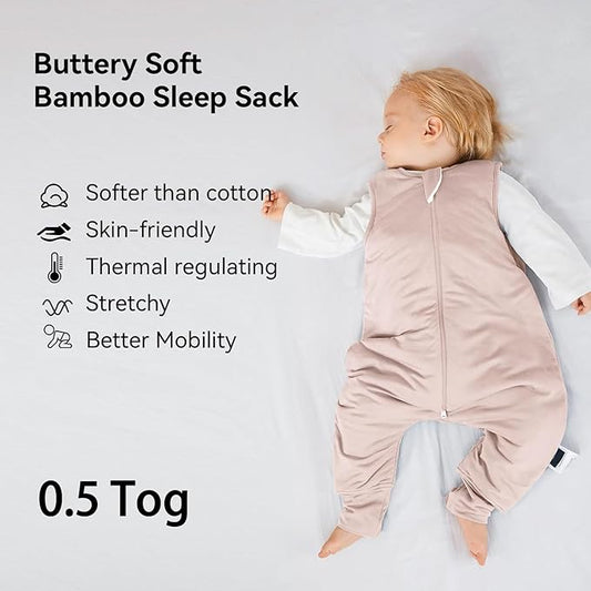 BubblePanda Rayon Made from Bamboo Toddler Sleep Sack with Feet 12-24 Months 0.5 Tog Ultra Soft Toddler Sleeping Sack 1t-2t Baby Sleep Bag Walker Wearable Blanket with Legs 2-Way Zipper Lightweight