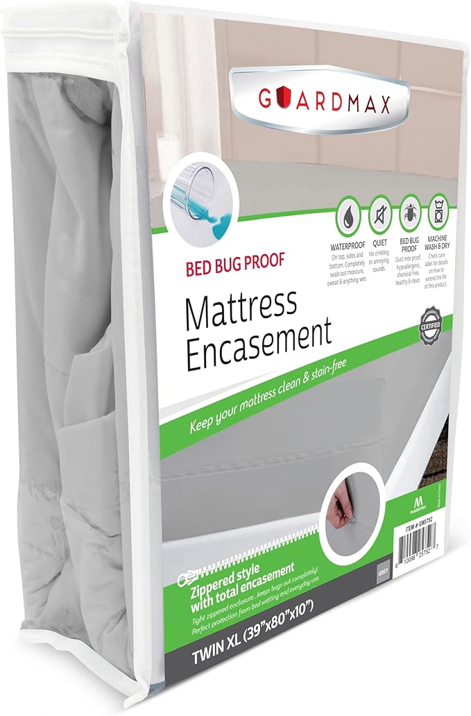 Guardmax Jersey Knitted Twin XL Zippered Mattress Encasement - Waterproof & Bed Bug Proof Mattress Protector - Comfortable, Soft, and Noiseless Zippered Bedding - Dust Mite Proof (39 x 80 x 10)