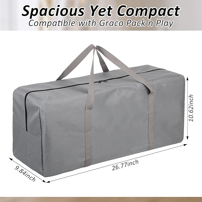 Carrying Bag Compatible with Graco Pack n Play,Waterproof Lightweight Playard Storage Duffle Bags for Graco Pack n Play for Travel and Storage（Grey）