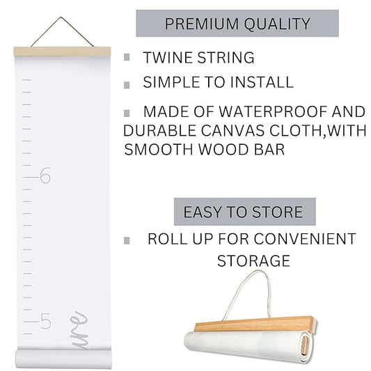 Morxy Canvas Growth Chart for Kids - Unisex Kids Room Wall Decor - Measuring Height Chart- Wall Tape with Height Chart for Kids (Canvas, Loved Beyond Measure- White)