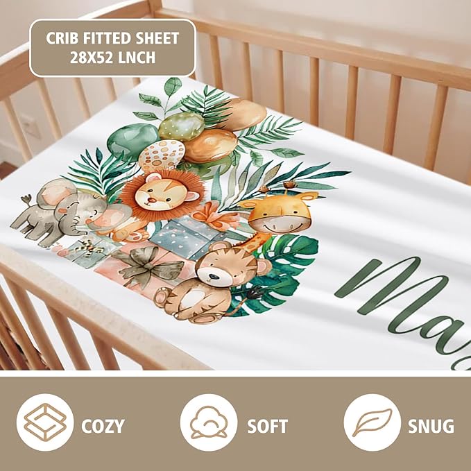 Personalized Baby Crib Bedding Set, Custom Name Lion Giraffe Baby Bedding 2-Pcs Set - Soft Double Layer Dotted Blanket and Fitted Sheet, Nursery Bedding for Newborn Boys Girls, Perfect Shower Gift