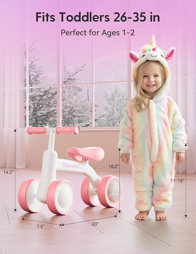 BABELIO Magic Rider Unicorn Balance Bike for 1-2 Year Old Girls Toy Gifts - 12-24 Months Toddler Balance Bike, Colorful Lighting Wheels, First Birthday Gifts for Girls, Pink