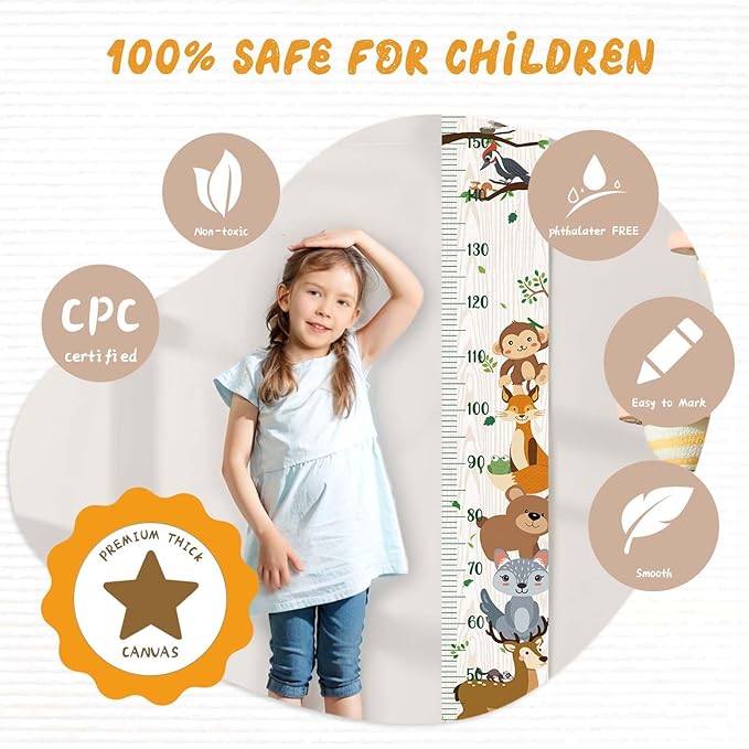 Woodemon Personalized Name Kids Growth Chart Height Measuring Chart, Zoo Kids Growth & Measuring Chart in Inches, Fun & Stylish Height Tracker for Children, Growth Ruler, Hangable&Waterproof