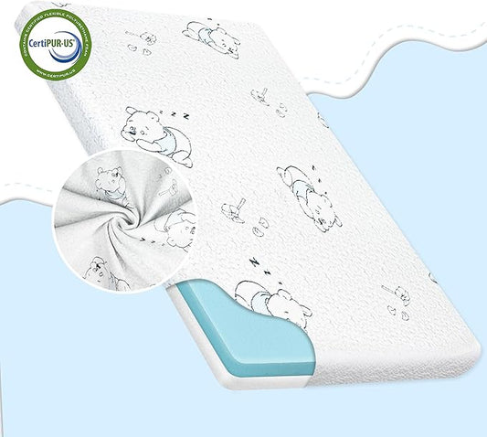 Pack and Play Mattress Pad, 38" x 26" Breathable Gel Memory Foam Pack N Play Mattresses with Ultra-Soft Jacquard Cover, Portable Dual-Sided Baby Mattress for Pack n Play, Machine Washable