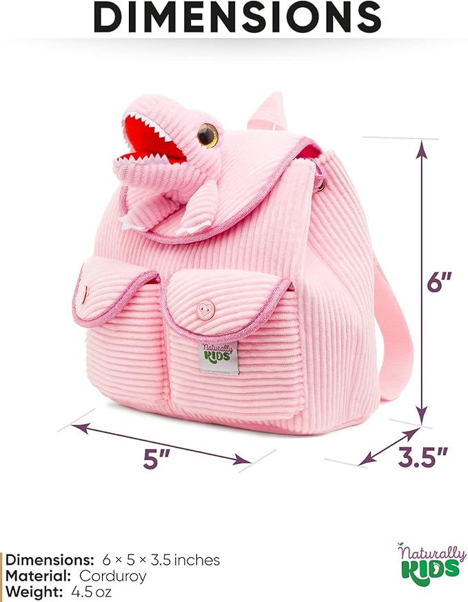 Pink Dinosaur Mini Backpack for Kids, Mini Backpack for Toddler Girls, Gift for 2 3 4 5 Year Old Girl Boy