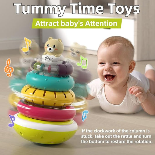 Baby Ring Stacker Toy with Lights, Musical Stacking Toys for Toddlers 1-3, Automatic Rotating Montessori Toys for Babies 6-12 Months, Early Learning Toy 1 Year Old Boy and Girl Gifts