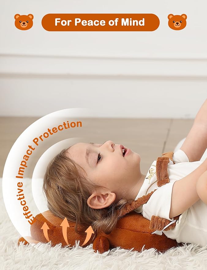 JunNeng Baby Head Protector Backpack, Toddler Fall Head Protection Cushion, Brown Bear