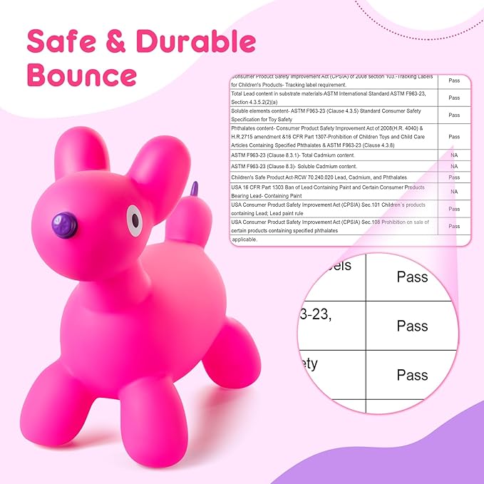 Upper Rider Bouncy Horse Dog Hopper for Toddlers, Bouncy Pals Inflatable Ride-on Animals for Kids, Jumping Horse Hopping Toys Gifts for Boys Girls 18 Months 2 3 4 5 6 Years Old, Pink Balloon Dog