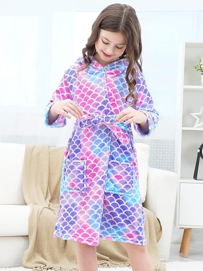 Doctor Unicorn Soft Hooded Rainbow Bathrobe Sleepwear for Girls