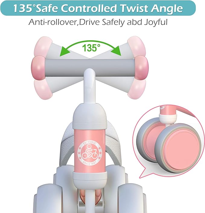 Baby Balance Bike Toys for 12-36 Months Kids Toy Boy Girls Gifts Toddler Best First Birthday Gift Children Walker No Pedal Infant 4 Wheels Bicycle (Pink)