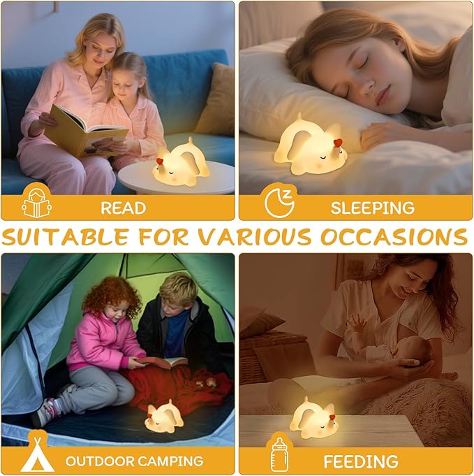 FRDEV Elephant Night Light for Kids, Silicone Squishy Lamp with Touch Control 3-Level Dimmable, Auto-Off Timer, Rechargeable Nursery Light, Baby Gift (Soft White)