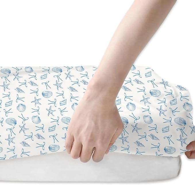 Summer Conches Bows Sea Baby Crib Sheets for Boy Girl 52x28In Ocean Seashells Beach Soft Snug Fitted Crib Mattress Cover Boho Nautical Marine Baby Sheet for Standard Crib & Toddler Bed Mattress 2 Pack