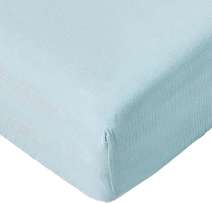 Muslin Crib Sheets for Baby Boys Girls, Neutral Fitted Crib Mattress Sheet for Standard Crib and Toddler Mattress, Soft and Breathable Bed Covers, 28” x 52” (Light Blue)