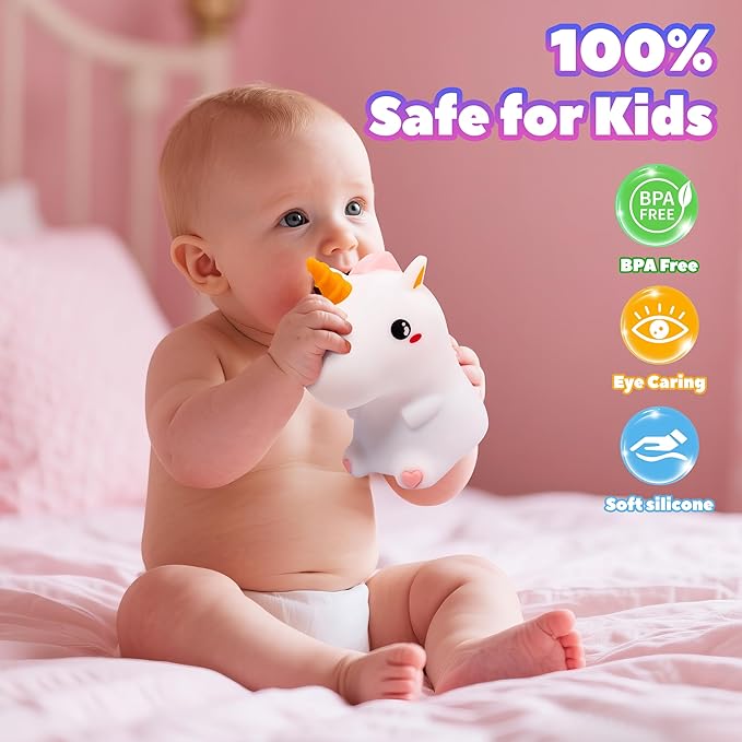 loatme Night Light for Kids, Rechargeable Dimmable Silicone LED Nightlight with 7 Colors, Baby Nursery Night Lamp, Touch Squishy Lamp, Cute Gifts for Girls, Boys, Toddler Room Decor, Unicorn