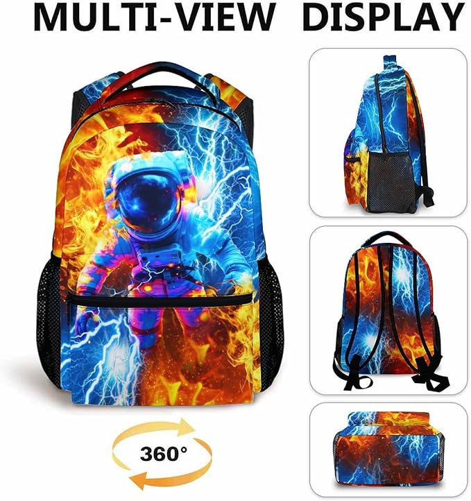 CustomWish Boys Backpack, Astronaut Backpacks for Kids Teens School, Cool Back to School Supplies, 17 Inch Lightweight Durable Bookbag for Travel Work