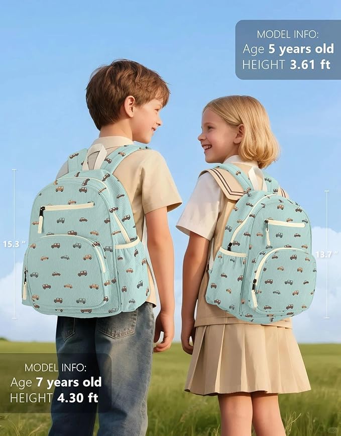 atgark Corduroy Toddler Backpack for Boys 2-5, Cute Kids Backpacks Boys - Preschool Kindergarten Backpack 13.7" H Fit Folder