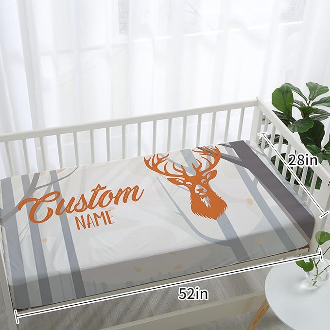 Personalized Baby Crib Bedding Set: 4 Piece Custom Orange Sika Deer Crib Bed Set with Name, Nursery Bedding Set for Baby Girls, Newborn Boys Crib Sets, Crib Bedding Custom Gift, Crib Sheet
