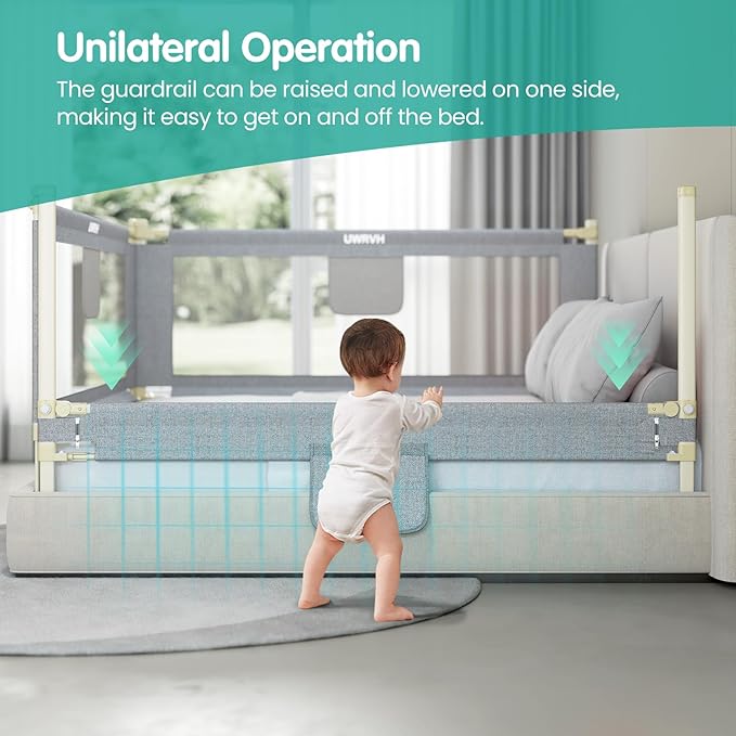 Bed Rails for Toddlers，Toddler Bed Rails，Bed Rail for Baby - Adjustable Height Bed Guard with Child Safety Lock, Universal Fit for King/Full/Twin Beds (Grey, 1 Side 78.7Inch)