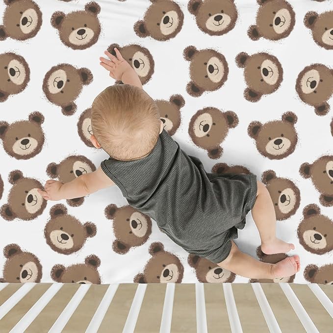 Neutral Boho Bears Baby Crib Sheets for Boy Girl 52x28Inch Cute Brown Bear Soft Snug Fitted Crib Mattress Covers Watercolor Bears Nursery Baby Sheet for Crib and Toddler Bed Mattresses