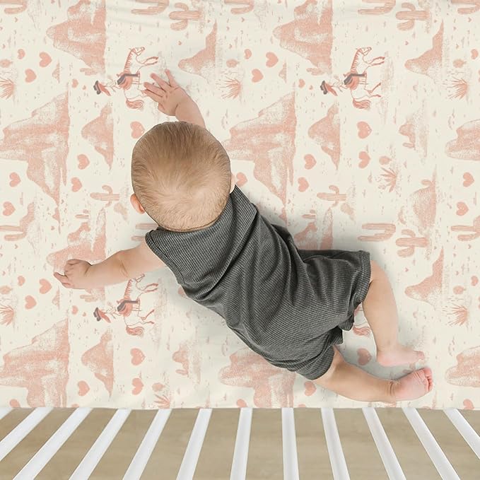 Vintage Pink Cowgirl Cactus Baby Crib Sheets for Boy Girl 52"x28" Western Cowgirl Love Soft Stretchy Fitted Crib Mattress Cover Wild Desert Baby Sheet for Standard Crib & Toddler Mattress Pad