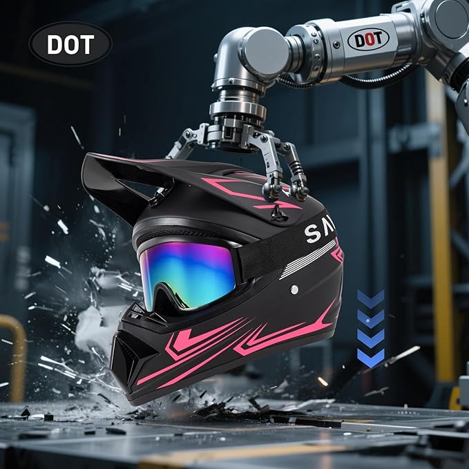 Youth Kids Dirt Bike Motocross Helmet (Goggles Gloves Face Mask) 4PCS Set, DOT Approved Girls Full Face Motorcycle Helmets, ATV BMX MX Mountain Bike Off Road Kid Helmet (Pink, L)