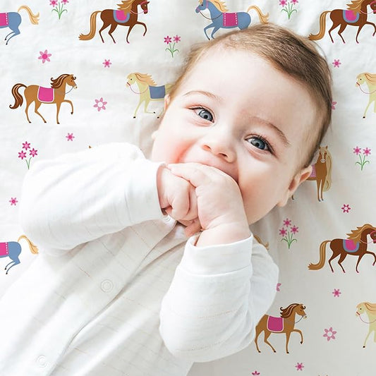 Wildkin Kids 100% Microfiber Crib Sheet – Soft, Breathable Fitted Sheet - Horses
