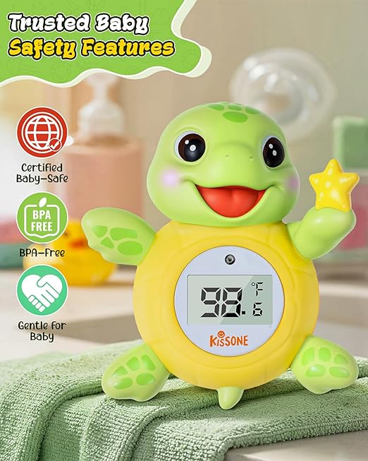 Baby Bath Thermometer, Digital Water Temperature Monitor for Newborns & Toddlers, Accurate Temperature Readings, BPA-Free, °F/°C, Floating Turtle Toy with Bath Water Safety
