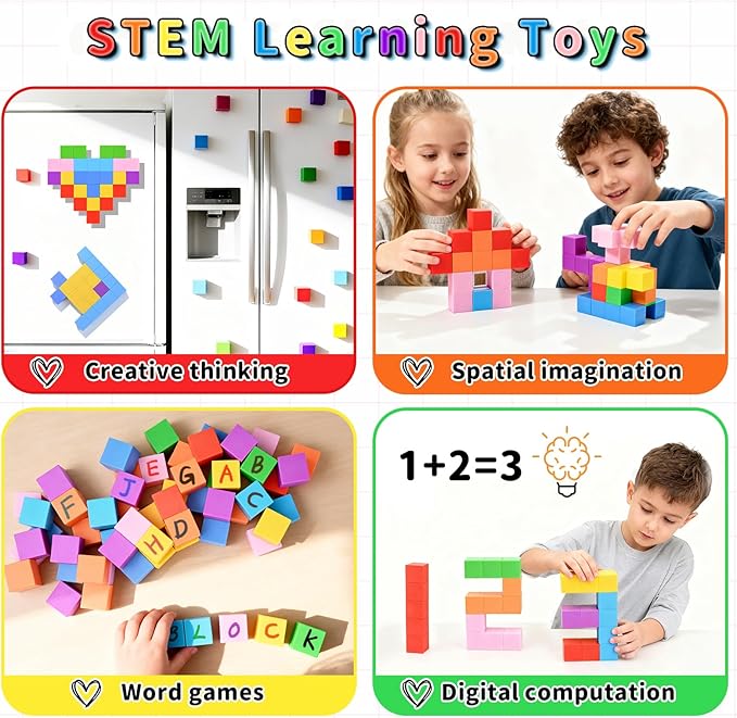 40-Piece Rainbow Magnetic Building Blocks – 1-Inch STEM Learning Toys for Kids Ages 3-8, Perfect for Home or Classroom Play