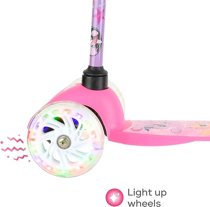 Self Balancing Kick Scooter with Light Up Wheels, Extra Wide Deck, 3 Wheel Platform, Foot Activated Brake, 75 lbs Limit, Kids & Toddlers Girls or Boys, for Ages 3 and Up