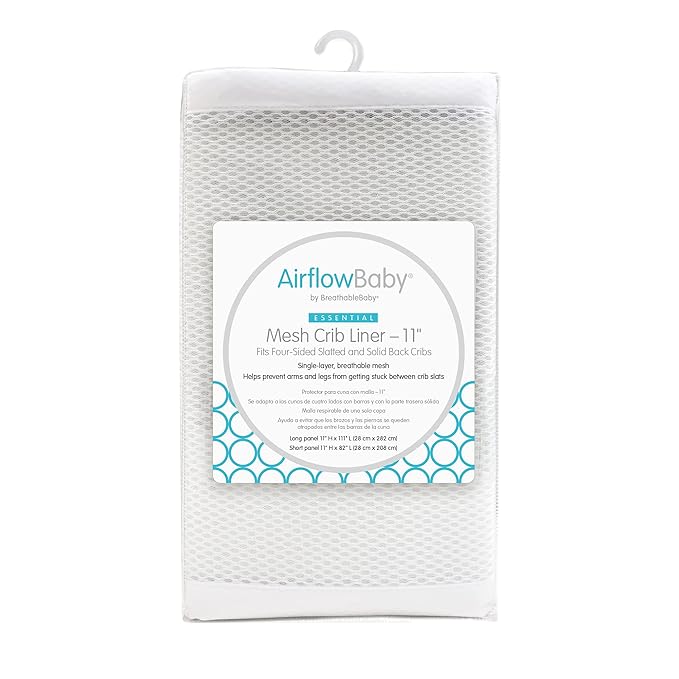 Breathable Mesh Liner for Full-Size Cribs, 11"H (28cm) Essential 2mm Mesh, White (Size 4FS Covers 3 or 4 Sides)