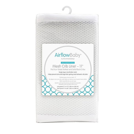 Breathable Mesh Liner for Full-Size Cribs, 11"H (28cm) Essential 2mm Mesh, White (Size 4FS Covers 3 or 4 Sides)