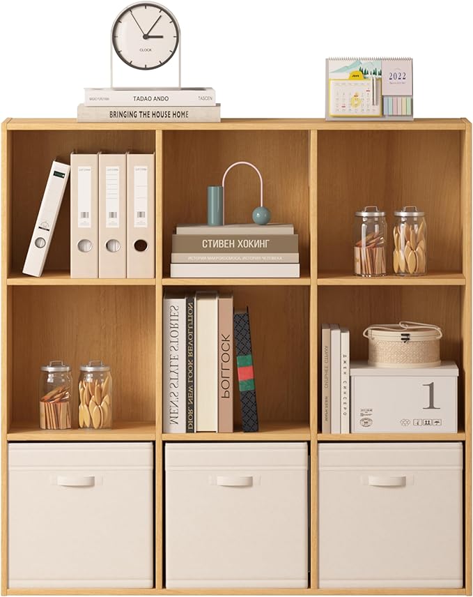 Jpiziso 9 Cube Storage Organizer, Wooden Cube Shelves with Closed Back Panel, Reversible Bookcase, Cubes Closet Organizer for Home, Living Room, Kids Room, Office, Bedroom, Study, Hallway