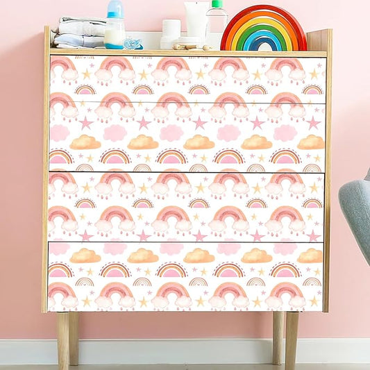 Boho Peel and Stick Wallpaper Watercolors Rainbow Wall Paper Removable Self-Adhesive Contact Paper for Girls Bedroom Art Mural Cabinets Art Vinyl Films Baby Nursery Covering Stickers 15.7x62.9IN