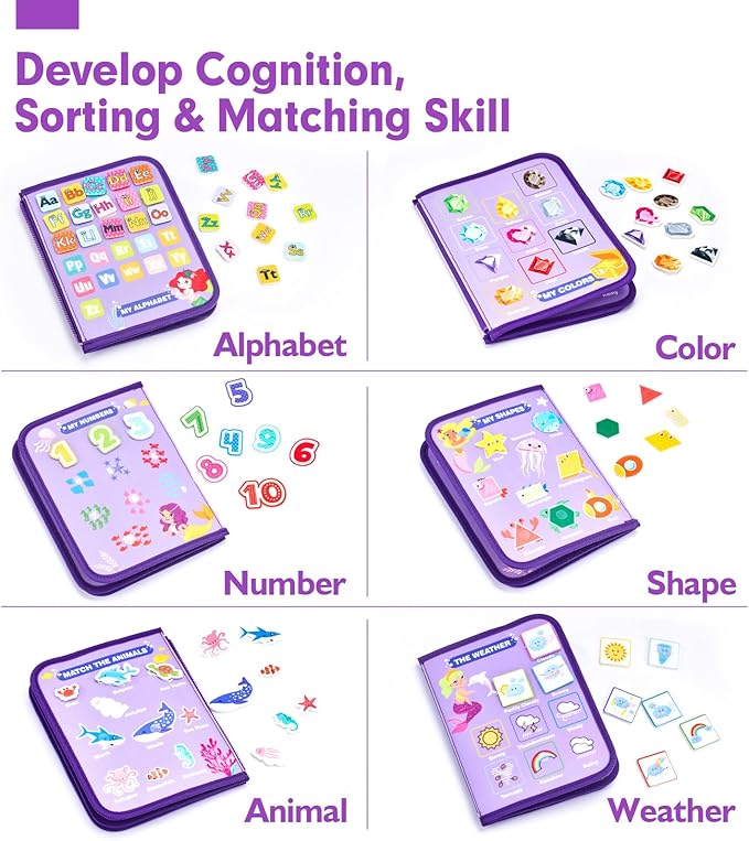 hahaland Busy Board Montessori Toys - 3 Year Old Girl Gifts Bithday Gift Ideas - 8 in 1 Preschool Learning Activities - Educational Toys Easter Basket Stuffers for Toddler Age 3 Travel Busy Book