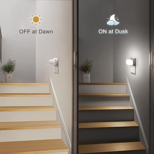 DORESshop Night Lights Plug into Wall Daylight White, Cute Dimmable Led Night Light, Dusk to Dawn Night Light 4 Packs for Kids Room, Bathroom, Stair