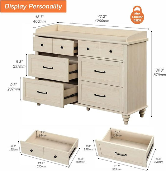 WAMPAT Beige Baby Dresser with 6 Drawers for Kids Room, Kids Dressers Wooden Double Dresser for Bedroom, Chest of Drawers Storage Organizer for Nursery Furniture