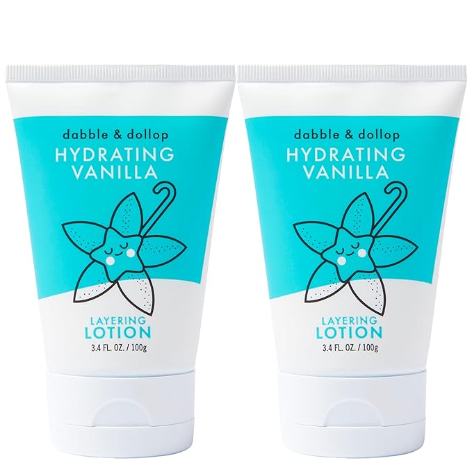 Dabble & Dollop Vanilla Lotion, Layering Lotion, Hydrating Scented Lotions for Kids, Dermatologist Tested, Vegan & Cruelty-Free (3.4oz, Pack of 2)