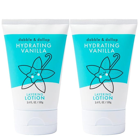 Dabble & Dollop Vanilla Lotion, Layering Lotion, Hydrating Scented Lotions for Kids, Dermatologist Tested, Vegan & Cruelty-Free (3.4oz, Pack of 2)