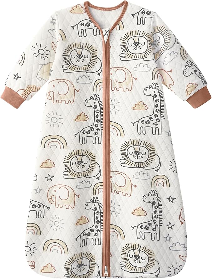Yoofoss Baby Sleep Sack 6-12 Months 1.0 Tog Long Sleeve Sleep Sack Organic Cotton Wearable Blanket for Infants 2-Way Zipper Quilted Sleeping Sacks(Medium)