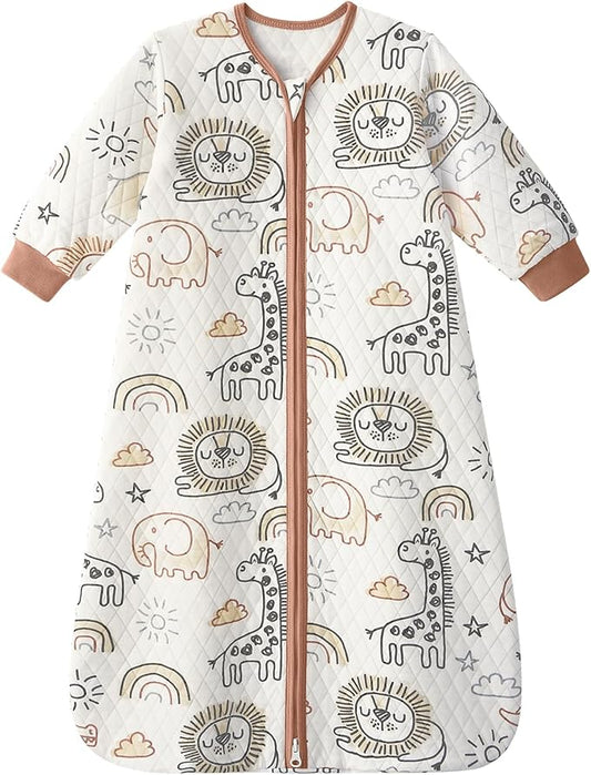 Yoofoss Baby Sleep Sack 0-6 Months 1.0 Tog Long Sleeve Sleep Sack Organic Cotton Wearable Blanket for Newborns 2-Way Zipper Quilted Sleeping Sacks(Small)