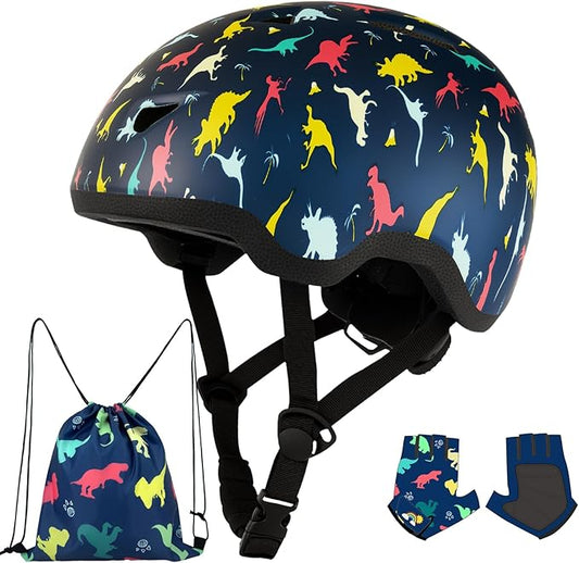 Toddler Bike Helmet with Gloves and Backpack Set, 3 Sizes for Baby Infant to Kids Ages 1-3 3-5 5-8+, Adjustable Boys Girls Bike Helmet for Bicycle/Scooter/Skateboard/Roller Skate