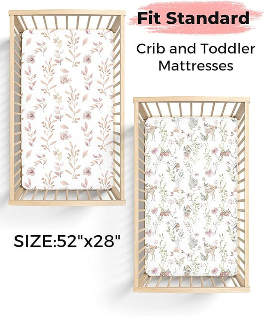 Crib Sheets for Boys and Girls, 2 Pack Fitted Baby Sheets for Standard Toddler Mattress 28" x 52", Soft Breathable Jersey Knit Baby Bedding (Desert Green)