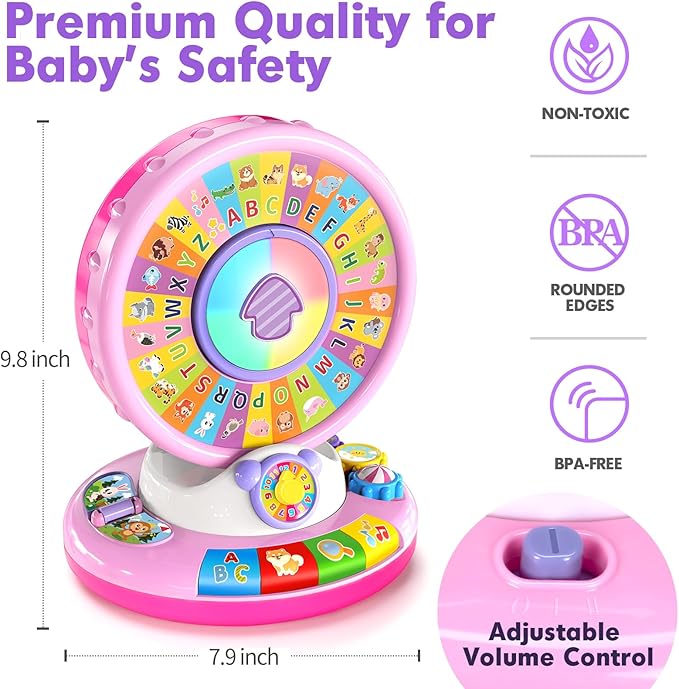 Duchong Learning Toy for 1 2 3 Year Old Girls, Spin and Sing Alphabet Zoo with Sounds, Interactive Educational Toys for Toddlers 1-3, Christmas 1st Birthday Gifts for Baby Girls Boys 9-12-18 Months
