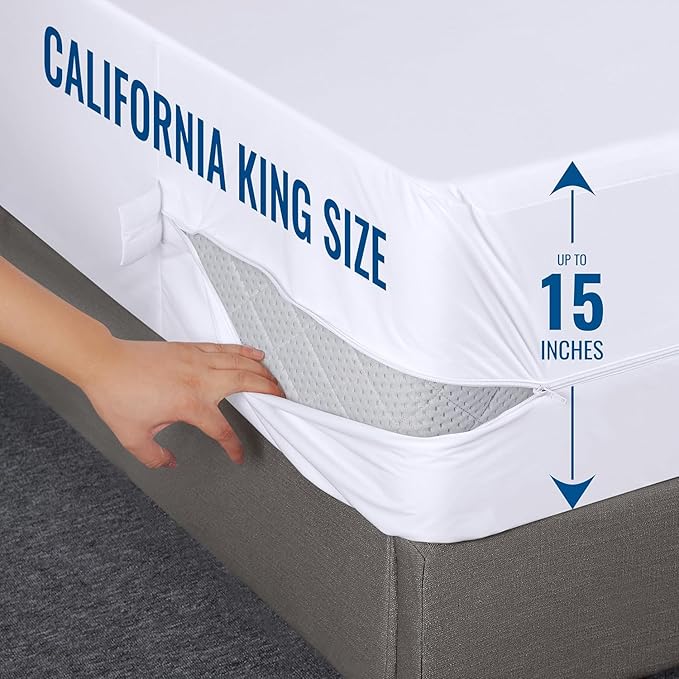 Utopia Bedding Waterproof Mattress Protector California King Size, Zippered Mattress Encasement Bed Bug and Dust Mite Proof, Absorbent Six-Sided Mattress Cover