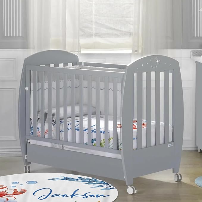 Custom Baby Crib Bedding Set, Personalized Name Marine Animals Theme Crib Set 3 Pcs, Soft Double Layer Blanket, Crib Sheet & Room Rug, Ideal Nursery Decor Gift for Baby Girls Boys